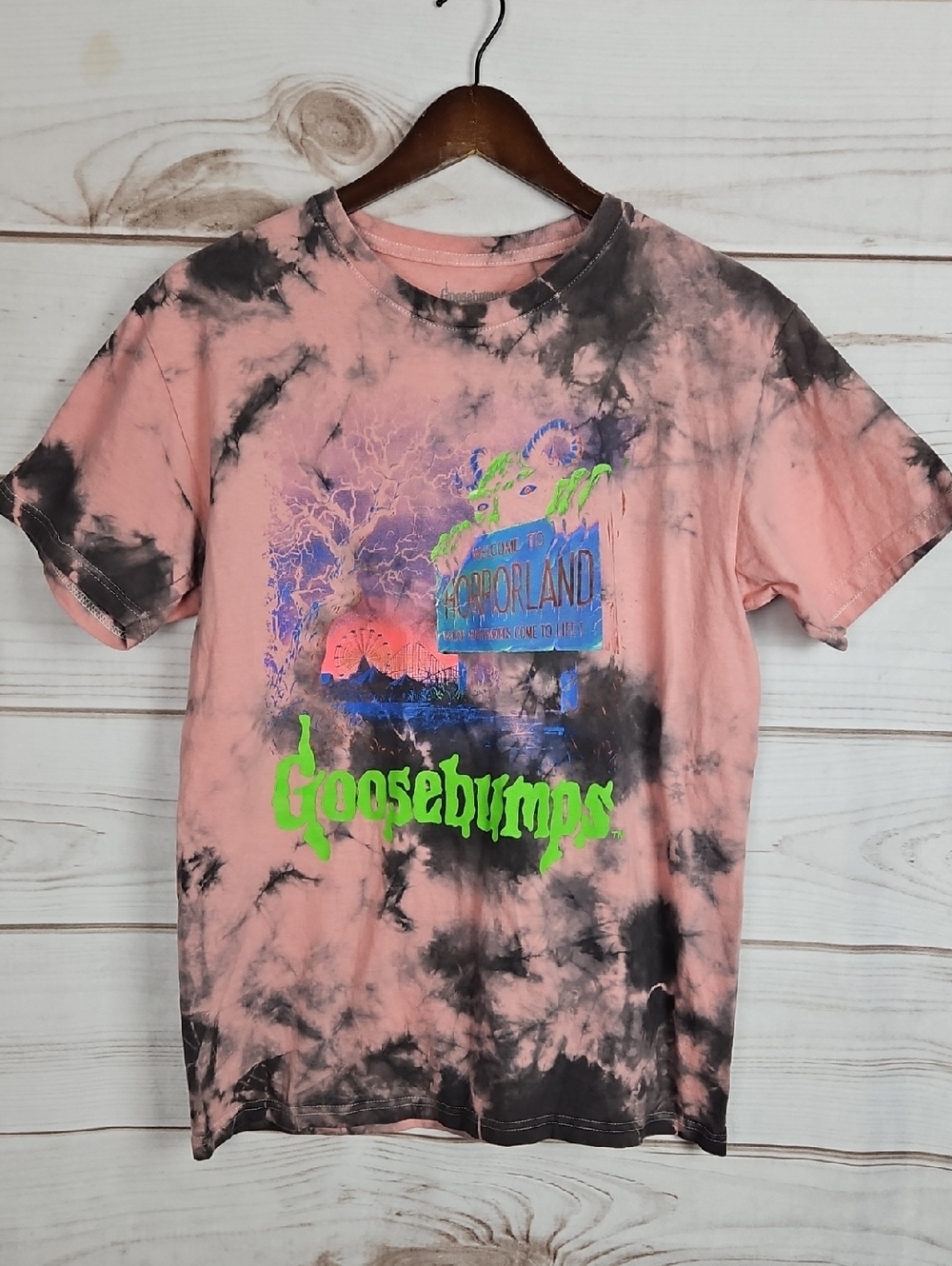 Goosebumps Horrorland Bleach Wash Tie Dye Graphic Tee Y2K 90s Horror Medium